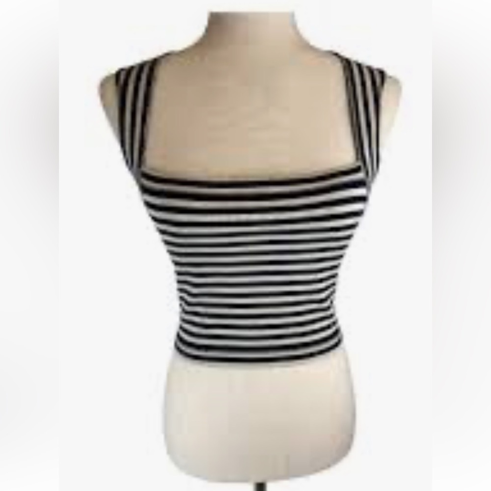 L'AGENCE Black and White Striped Tank Top